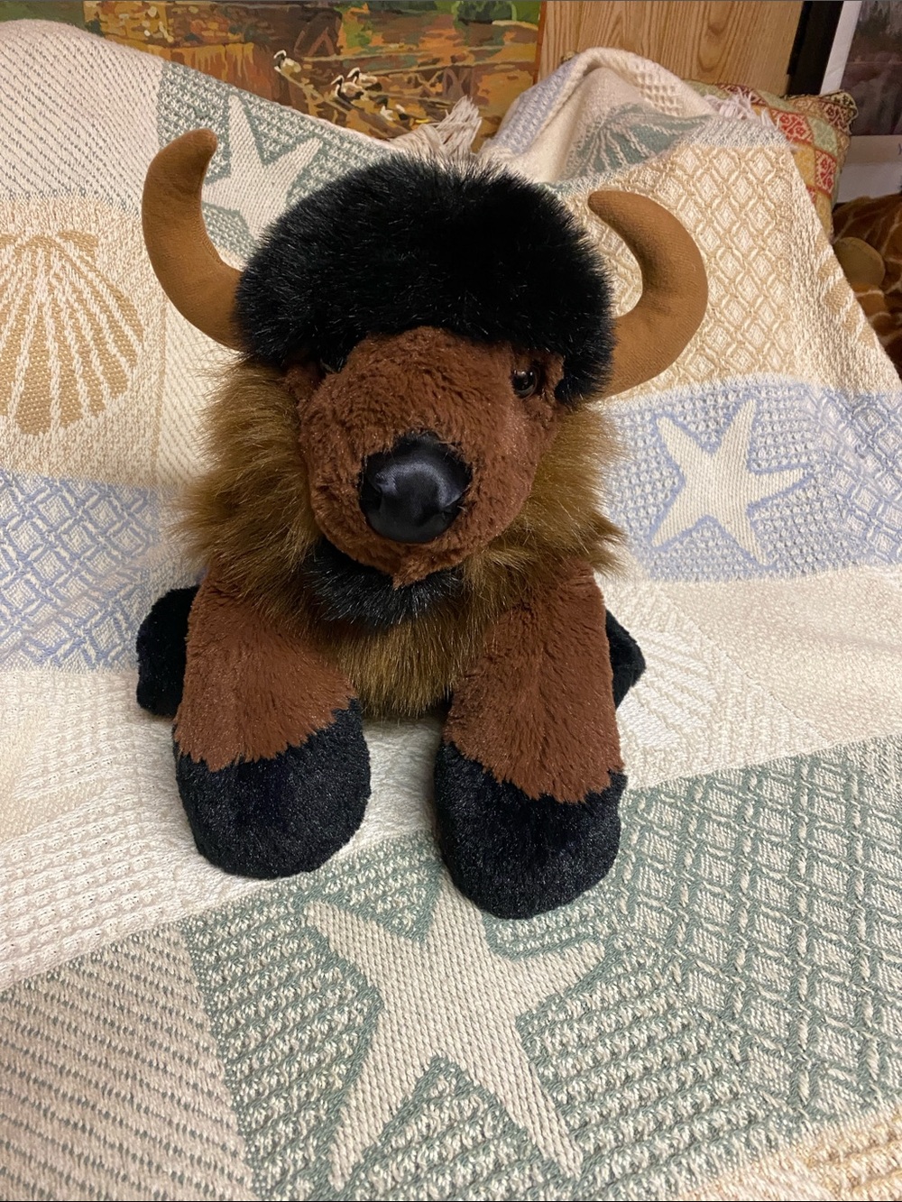 Plush Bison Decorative Accent in Brown and Black - Cozy Home Accent
